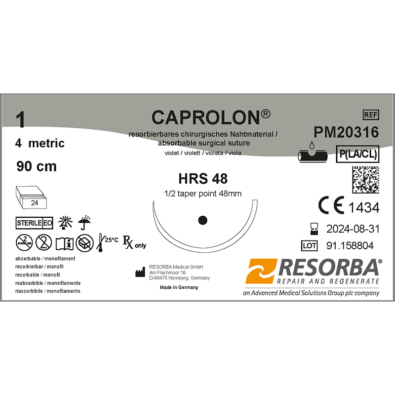 Капролон USP1 фіолетовий, довжина 90 см, голка колюча збільш.діам.48мм, 1/2 кола